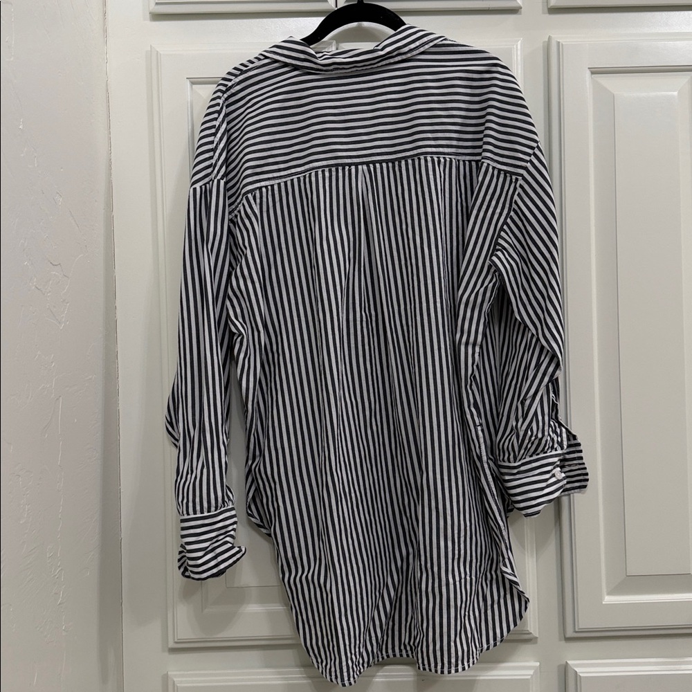 Anthropologie Black & White Vertical Stripe Button-Down Shirt - Picture 3 of 3